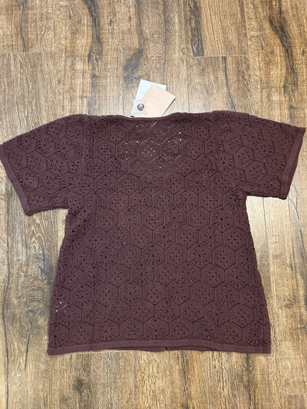 SABO Crochet knit Button Brown Umiko Top L-XL Cotton - Picture 5 of 12